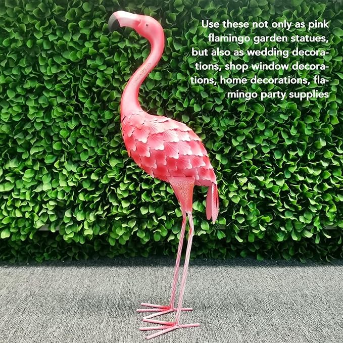 Lifelike Iron Flamingo Garden Statue - Colorful Painting, Perfect Garden Decoration for Lawn, Terrace, and Backyard