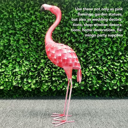 Lifelike Iron Flamingo Garden Statue - Colorful Painting, Perfect Garden Decoration for Lawn, Terrace, and Backyard