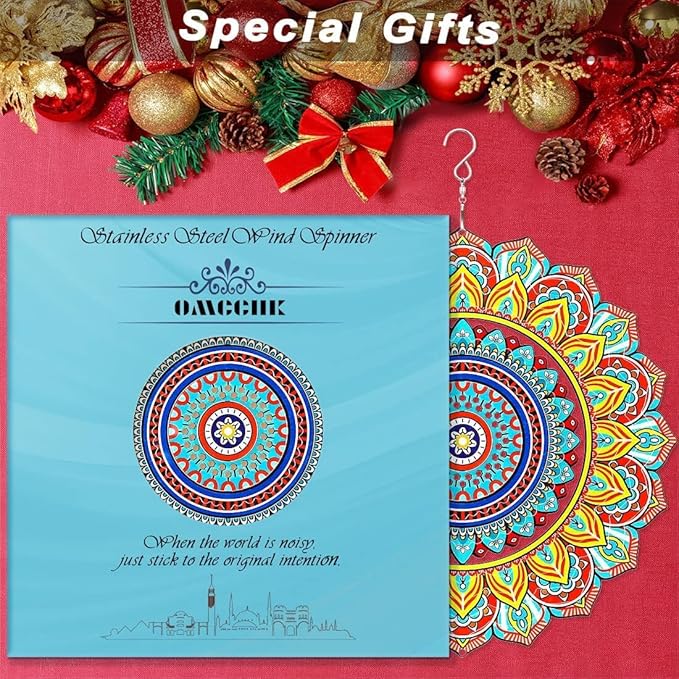 Wind Spinner Mandala Peacock, 12inch Stainless Steel Metal Wind Spinners Outdoor Hanging, 3D Wind Sculptures Kinetic Yard Art Decoration Garden Ornament Indoor Décor Gift for Women Men Holidays