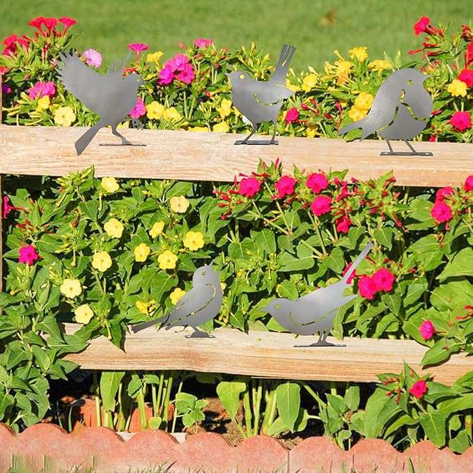 5pcs Metal Birds with Screws Birds Garden Silhouette Fence Decoration Decorative Metal Garden Yard Art Birds Ornaments Modern Farmhouse Patio Yard Landscape, Ideal Gift for Bird Lovers