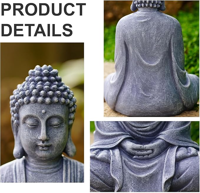 Goodeco 11.4" Meditating Buddha Statue Home Decor - Meditation Gifts for Room/Garden/Patio/Deck/Porch Yard Art Decoration, Zen Decor Buda Statues (Gray)