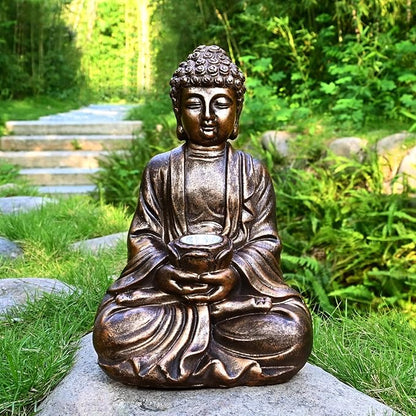 Outdoor Buddha Statues Solar Light: Desk Zen Garden Deor for Outside Patio Home Decoration Meditation Sculpture Room Decor Indoor Meditating Figurine Yard Lawn Ornament
