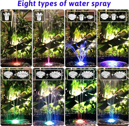 AISITIN 3.5W Solar Fountain with Remote Control, LED Colorful Lights & 3000mAh Battery, Solar Fountain Pump with Bracket and 8 Nozzles, Solar Water Fountain for Bird Bath, Garden, Pond and Outdoor