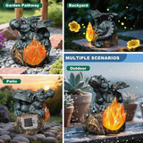 Solar Dragon Garden Decor, Porch Dragon Statue with Fiery Light - 6.8 inch Lawn Ornaments, Outdoor Decorative Art Gift for Patio, Yard, Backyard, Porch