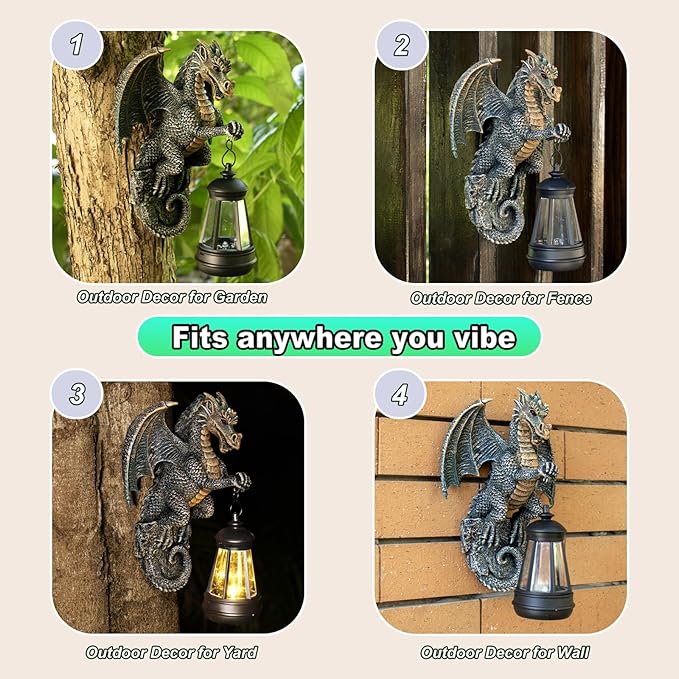 Solar Dragon Lamp Garden Statue - Outdoor Medieval Fantasy Decoration for Garden, Yard Art & Lawn Ornaments, Weather-Resistant Solar Lantern Figurine Gift