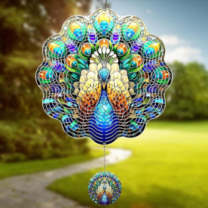 MXJSUA Peacock Wind Spinners for Indoor Outdoor Garden Decoration, 12 Inch Peacock Stainless Steel Hanging Wind Spinners Ornaments Crafts for Gifts