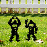 GLOBLELAND 2pcs Savage Mental Garden Stakes Black Silhouette Sasquatch Decorative Yard Stakes Trees Metal Outdoor Art Decor for Yard Patio Lawn Walkway Ornament
