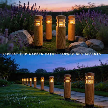 Solar Pathway Lights, 8 Pack LED Solar Lights Outdoor Waterproof, Wood-grain Color Style, Warm Yellow Light Auto On/Off, Solar Pathway Lights for Your Garden, Landscape, Path, Yard, Walkway Decor