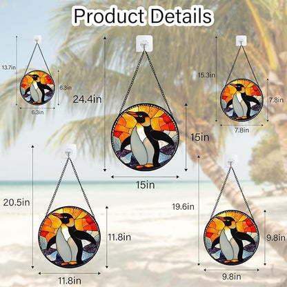Stained Glass Window Hanging - Cute Penguin Suncatcher for Doors Garden Patio Sun Catchers Decor Christmas Mother's Day Birthday Teenager Gifts for Women Men Mom Nana Friend 6.3 in