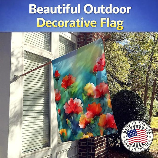 Caroline's Treasures Ohio Scarlet Carnations in Watercolor House Flag Large Porch Sleeve Pole Decorative Outside Yard Banner Artwork Wall Hanging, Polyester, House Size, Multicolor