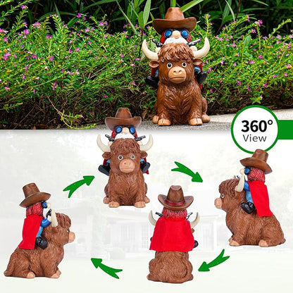 mopha Garden Gnomes Statues Decor - Highland Cowboy Outdoor Decorations,Gifts for Women Mom,Outside Christmas Decorations for Yard Patio Lawn Front Porch