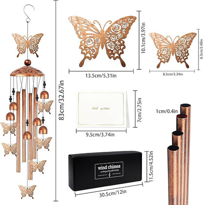 Butterfly Wind Chimes for Outside, Butterfly Gifts for Women Metal Windchimes Outdoors, Floral Wing Design Home Garden Patio Yard Decor