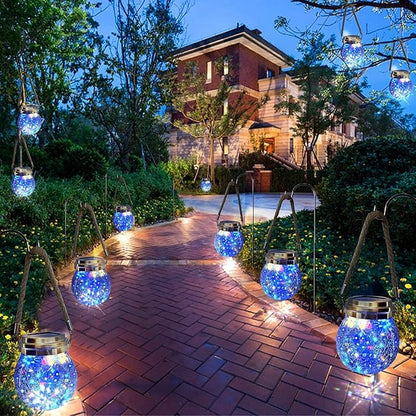 Hang Outdoor Solar Lights Waterproof, 2 Pack 30LED Cracked Glass Ball Decorative Lanterns, Solar Powered Landscape with Handle for Yard Patio Fence House Holiday Decor, Birthday Gift for Women