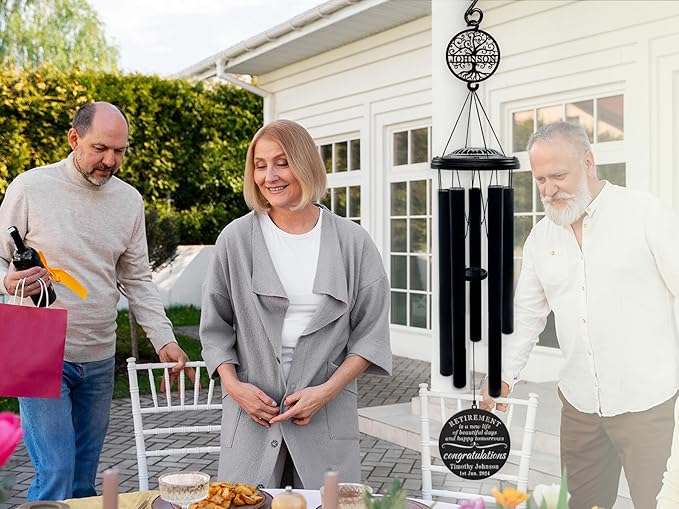 37" Personalized Retirement Wind Chimes for Women Men, Custom Retirement Gifts for Coworker Boss Teacher, Large Deep Tone Windchime Outdoor Decorations
