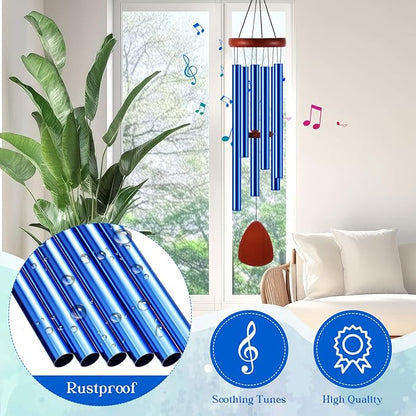 Leinuosen Wind Chimes for Outside Wind Chimes Outdoors Deep Tones 28" with 6 Aluminum Tubes Memorial Sympathy Windchime for Valentine Tree Decor Garden Courtyard Mom Loved One Gifts(Classic,Blue)
