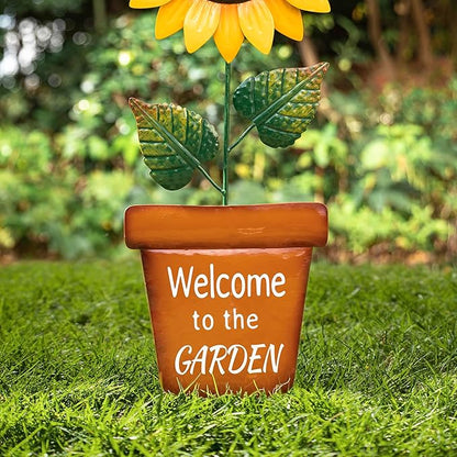 Glitzhome Sunflower Garden Stake, 36 ”H Metal Lifelike Yard Sign Outdoor Ornament Welcome to the Garden Sign Brilliant Blooming Spring Yard Stake