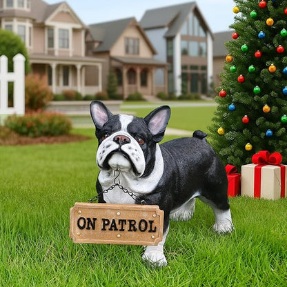 Outdoor French Bulldog Dog Statue with Interchangeable Welcome Sign and Detachable Solar Lantern –LED Light Garden Dog Sculpture Décor, Cute Puppy Design for Yard, Porch, Gift