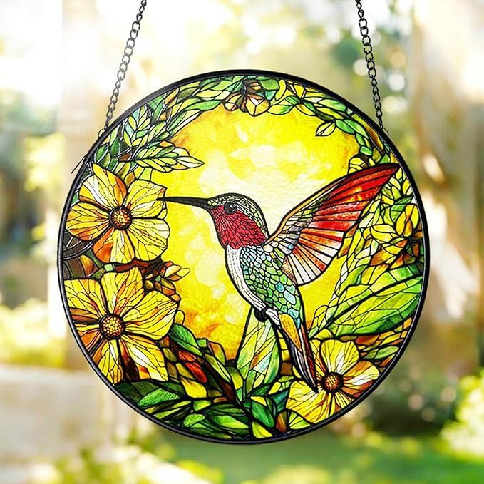 Stained Glass Suncatchers for Windows, 8 Inch Hummingbird Suncatcher Indoor Window, Hummingbird Decor for Bird Lovers
