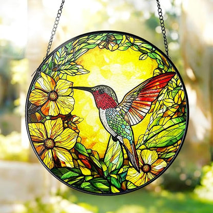 Stained Glass Suncatchers for Windows, 8 Inch Hummingbird Suncatcher Indoor Window, Hummingbird Decor for Bird Lovers