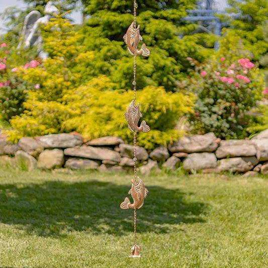 Zaer Ltd. Ornate Hanging Rain Chains (Copper Finish, Jumping Fish)