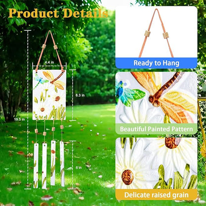 MUMTOP Wind Chimes for Outside-Wind Chimes Outdoor - Dragonfly and Daisy Colorful Stained Glass WindChimes Hanging Ornaments for Home Garden Decor