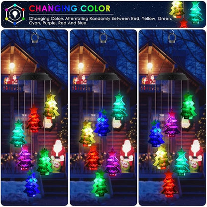 PACETAP Christmas Solar Wind Chimes, Color Changing Led Solar Wind Chimes, Hanging Outdoor Christmas New Year Garden Decor Gift for Children/Mom