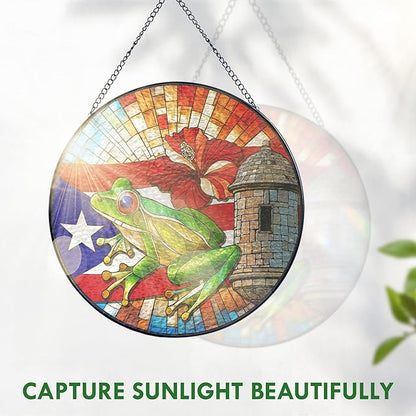 FLAGWIX Puerto Rico Gifts - Stained Glass Window Hanging 10 in - Puerto Rican Gifts for Women Men, Coqui Sun Catchers Indoor, House Warming Gift for Mom Dad Puerto Rican, Friend Gift Ideas