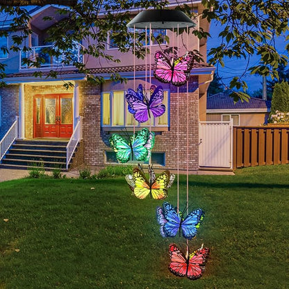 Wind Chimes for Outside, AVEKI Butterfly Solar Wind Chime Waterproof LED Color-Changing Wind Chimes Solar Powered Lights for Home Garden Christmas Decoration Gifts…