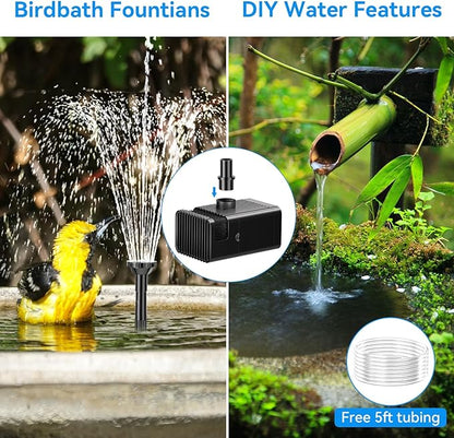 POPOSOAP 8W Solar Fountain Pump with Built-in 3600mAh Battery, Solar Powered Bird Bath Fountain with Dry-run Protection & Double-layer Nozzles 5Ft Tubing for Pond, Bird Bath, Backyard Water Feature
