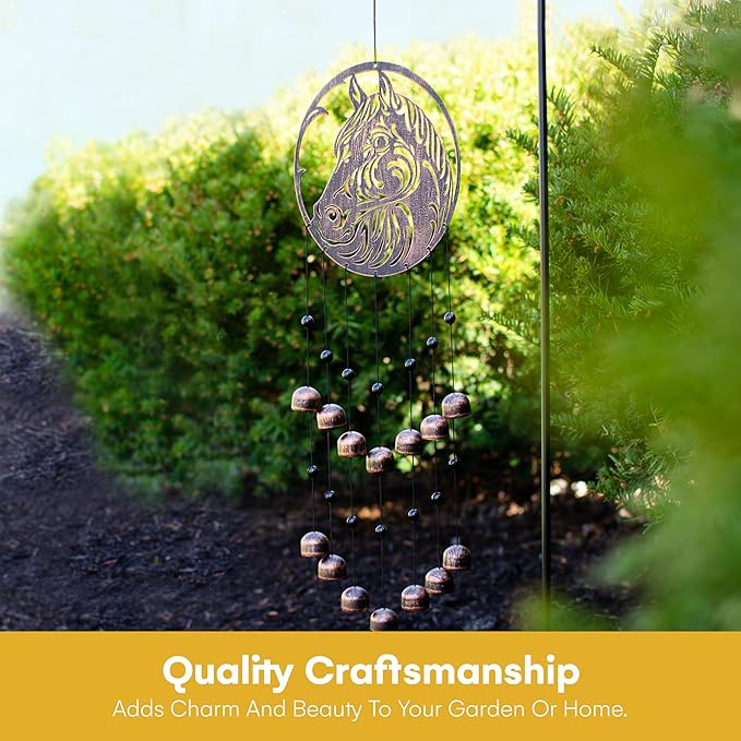 VP Home Rustic Horse Wind Chimes for Outside - Harmonic Windchimes with Animal Design for Gardens, Patios, and Porches - Thoughtful Gift for Mom, Grandma, and Gifts for Horse Lovers - 22x17x70 Inches