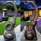 Solar Elephant Statue, Elephant Garden Statue with Solar Lights, Outdoor Elephant Decor for Porch Patio Lawn Balcony, Resin Elephants Figurine Decorations, Birthday Gifts for Mom Grandma Animal Lovers
