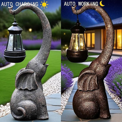 Solar Elephant Statue, Elephant Garden Statue with Solar Lights, Outdoor Elephant Decor for Porch Patio Lawn Balcony, Resin Elephants Figurine Decorations, Birthday Gifts for Mom Grandma Animal Lovers