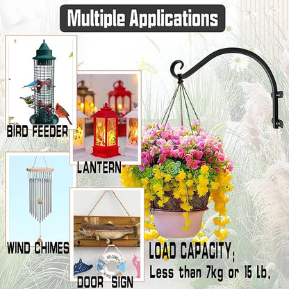 Hanging Plant Bracket, 12 inch Wall Mount Plant Hanger Outdoor Indoor, Set of 2 Retro Style Outdoor Hanging Basket Bracket Hooks for Plants Flower Bird Feeder Lanterns Wind Chimes