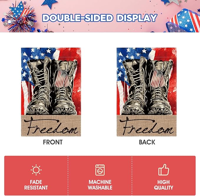 AVOIN colorlife Freedom Boots Garden Flag 12x18 Inch Double Sided, Patriotic 4th of July Independence Memorial Day Veteran Soldier Yard Outdoor Decoration