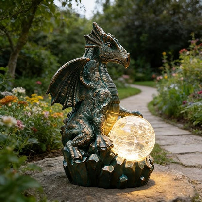 JOYBEE Dragon Solar Garden Statues Outdoor Decoration with Magic Orb,Dragon Figurine Solar LED Lights Lawn Décor,Outside Statue Ornament for Patio, Balcony, Yard,Unique Gifts for Mom Grandma