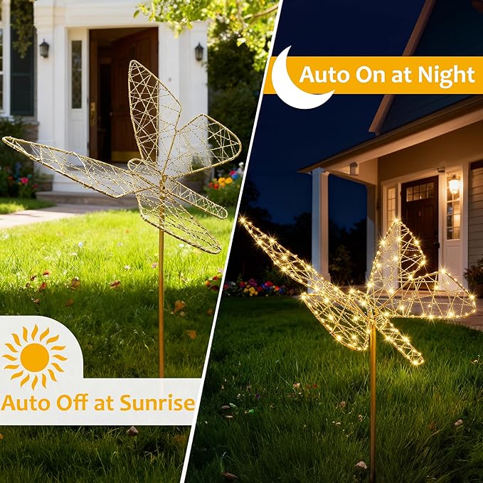 Lomotech Solar Garden Lights - 18" 240 Leds Foldable Outdoor Butterfly Garden Decor, Waterproof Larger Outdoor Solar Lights with Iron for Garden Patio Yard Lawn Pathway Decorations (Warm White)