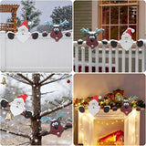 HUYIENO 2pcs Christmas Metal Fence Peeker Decoration Santa & Reindeer Fence Yard Sign Cute Outdoor Christmas Decor for Yards, Patios, Lawn, Pathway, Parking Holiday Decor Art Ornament