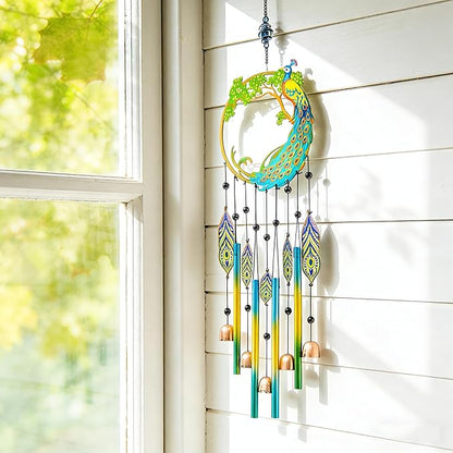 Peacock Dream Catchers Windchimes with Copper Bells 28" Peacock Wind Chimes for Outside Compose‌ Zen Atmosphere Suitable for Outdoor, Garden, Unique Peacock Home Decor Ideal Gift