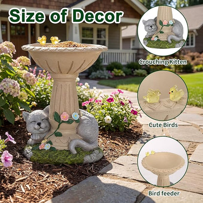 Lyeasw Cat Statue Garden Decor with Bird Feeder Outdoor Yard Decor – Weatherproof Resin Outdoor Patio Porch Lawn Art – Unique Birthday Gifts for Bird Lovers Mom Grandma Women