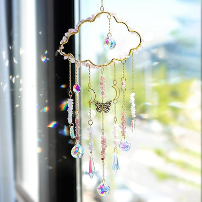H&D HYALINE & DORA Cloud Shaped Crystal Suncatcher Glass Balls with Chain Rainbow Maker Sun Catcher Hanging Wind Chimes for Christams Home Decor