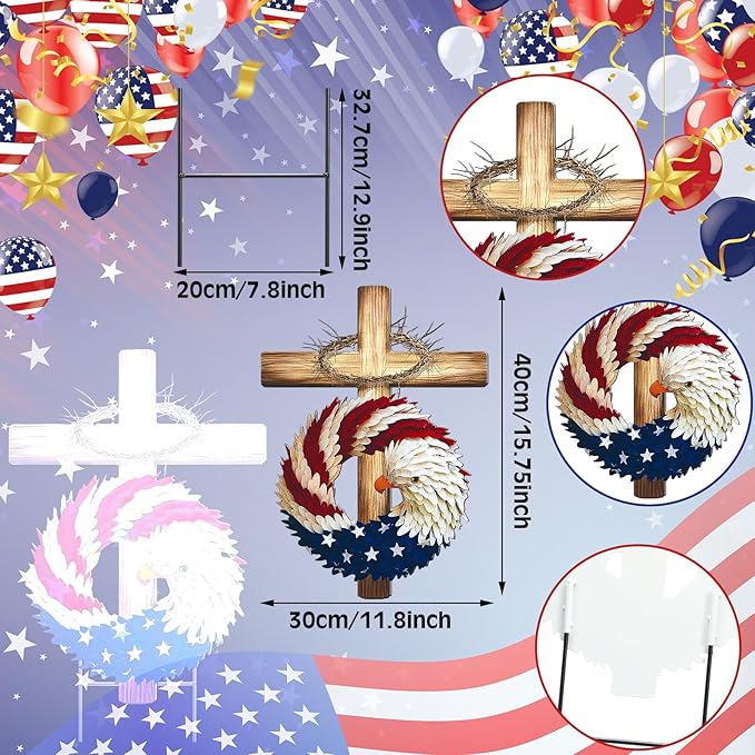 Amyhill 250th Anniversary Decorations, Patriotic Eagle Cross Metal Garden Stakes,4th of July Red White Blue Welcome Yard Signs, Flat Patriotic Outdoor Decor for Independence Day Patio Lawn Walkway