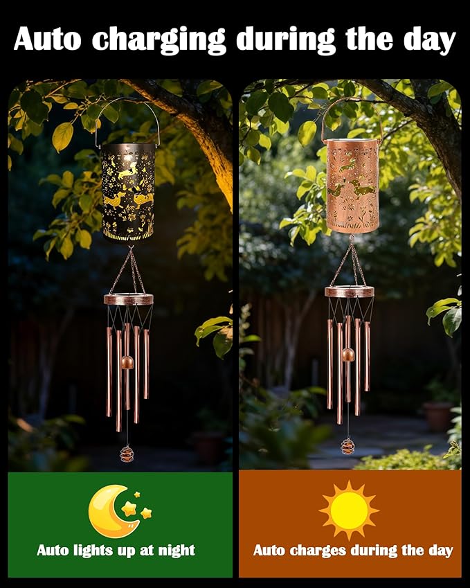Dachshund Gifts for Women - Solar Wind Chimes Outdoor Decor with Larterns Garden Patio Porch Balcony Hanging Decoratoin Christmas New Year Birthday Gift for Mom Grandma Friend Dog Lover