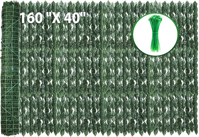 GEIGUIWA160x40inch Artificial Ivy Privacy Fence Wall Screen - Faux Greenery Backdrop Ivy Vine Leaf Hedges Fence Panels for Patio, Balcony, Garden, Backyard Indoor Outdoor Decor
