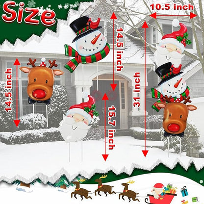 3 Pack Metal Christmas Yard Signs Decor for Multiple Stacked, Christmas Yard Stakes with Santa Claus Snowman Elk Fall Yard Decor for Outside Garden Yard Lawn Porch