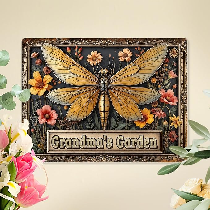 Personalized Metal Signs with Name Made in USA Custom Dragonfly Garden Sign Vintage Decorative Metal Print for Wall Decor Home Garden Ideas Gifts Artwork Prints for Yard Ourdoor