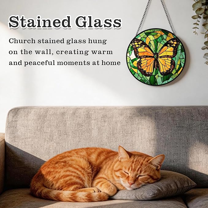 Stained Glass Window Hanging - 4 Pack Sun Catcher Set Featuring Bee, Butterfly, Hummingbird & Mantis - Vibrant Home Decor Garden Decor - Suncatchers Gifts for Women, Mom & Nature Lovers, 6.3 Inch