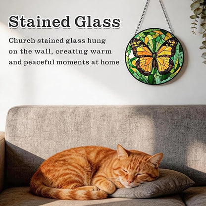 Stained Glass Window Hanging - 4 Pack Sun Catcher Set Featuring Bee, Butterfly, Hummingbird & Mantis - Vibrant Home Decor Garden Decor - Suncatchers Gifts for Women, Mom & Nature Lovers, 6.3 Inch