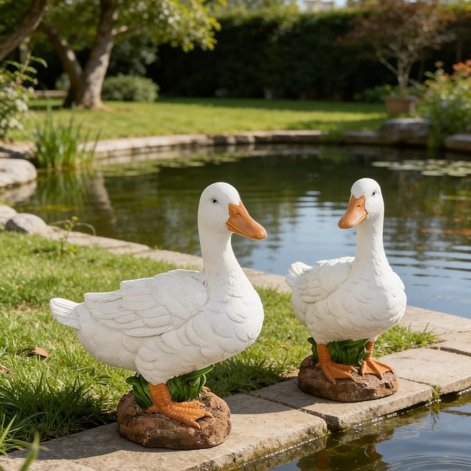 Porch Duck Statue Outdoor Decor,5.6''(H) White Duck Garden Sculptures for Yard Lawn,Resin Animal Figurines Home Patio Art Decorations