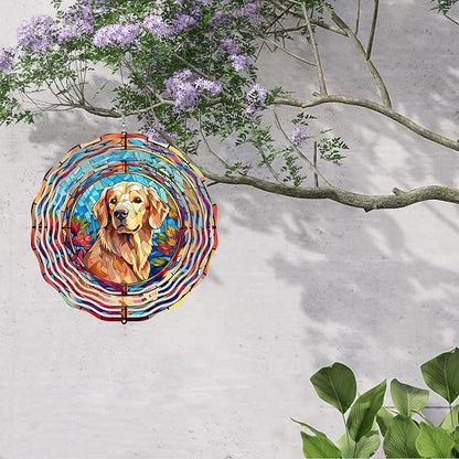 Golden Retriever Wind Spinner Pet Dog Memorial Gifts, Vibrant 3D Kinetic Aluminum Metal Hanging Outdoor Garden Decor, Loss of Dogs Sympathy Gifts, 8" Wind Sculptures for Patio, Porch Yard Art (GR3)