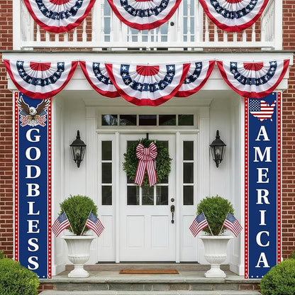 4th of July Decorations - Fourth of July Decorations - Patriotic Porch Signs Banners for Front Door - 2 Pack Hanging Flags for Independence Day 1776-2026 250th US Birthday Indoor Outdoor Decor